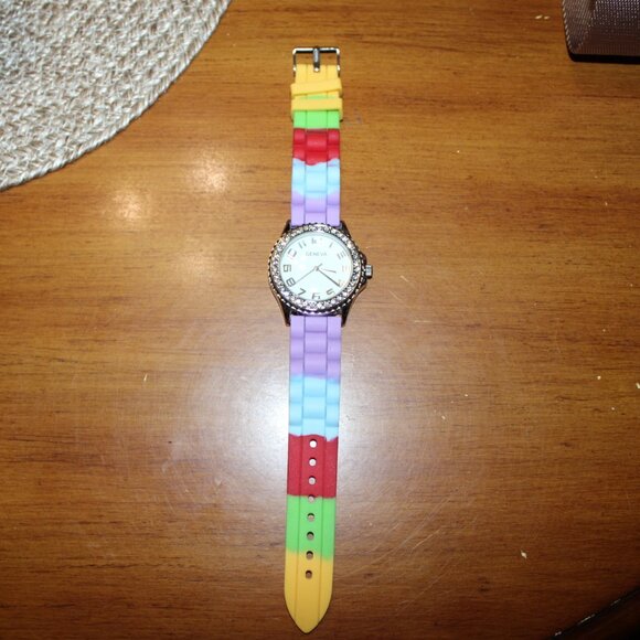 BRAND NEW GENEVA MULTICOLORED BAND WATCH FUN FUN FUN!!! - Picture 1 of 6
